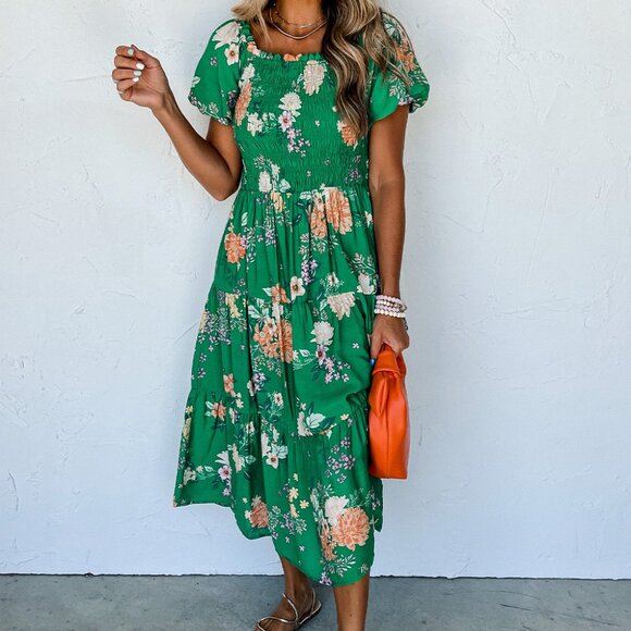 B257 Beautiful green floral midi - Picture 6 of 14
